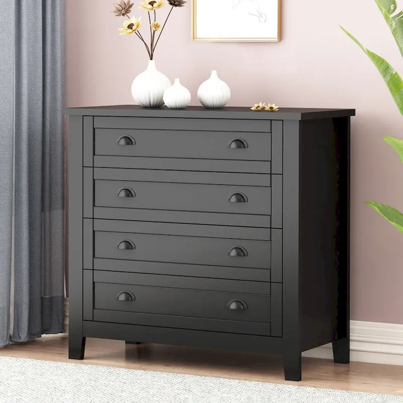Meuble d'appoint moderne en bois massif noir avec poignée coquille rétro