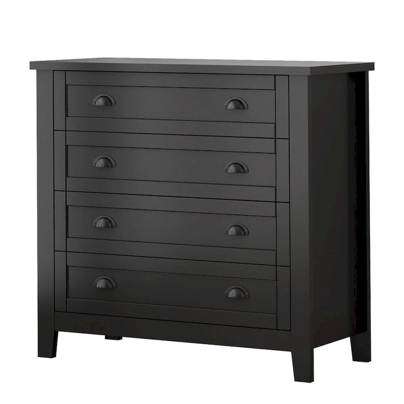 Meuble d'appoint moderne en bois massif noir avec poignée coquille rétro