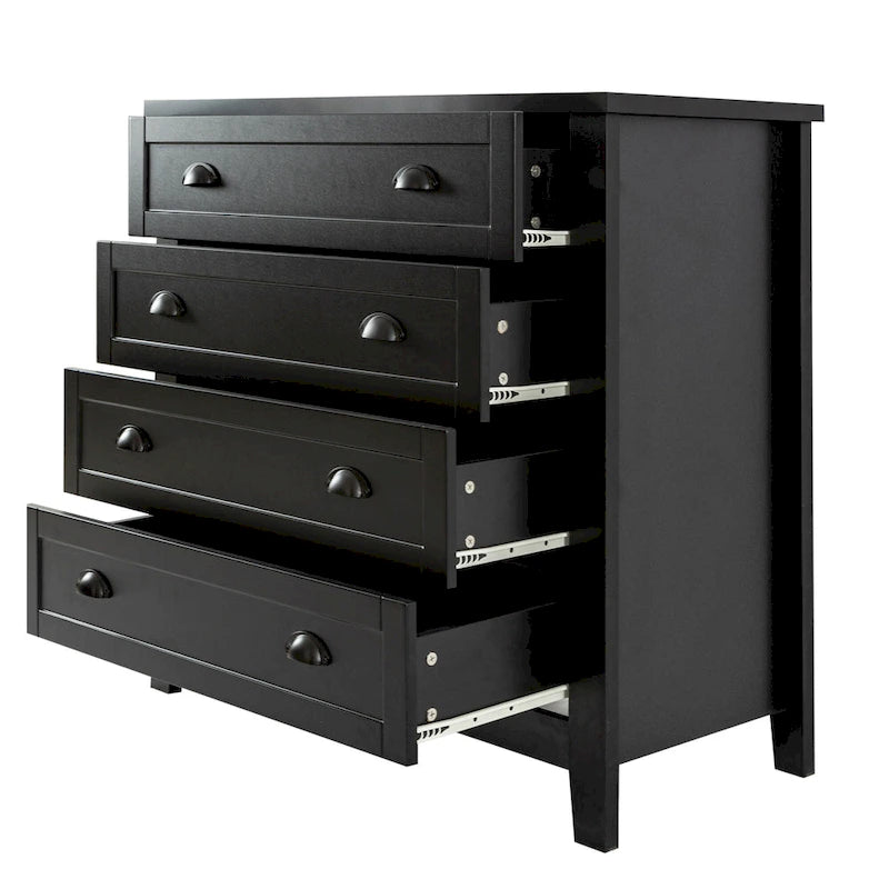 Meuble d'appoint moderne en bois massif noir avec poignée coquille rétro