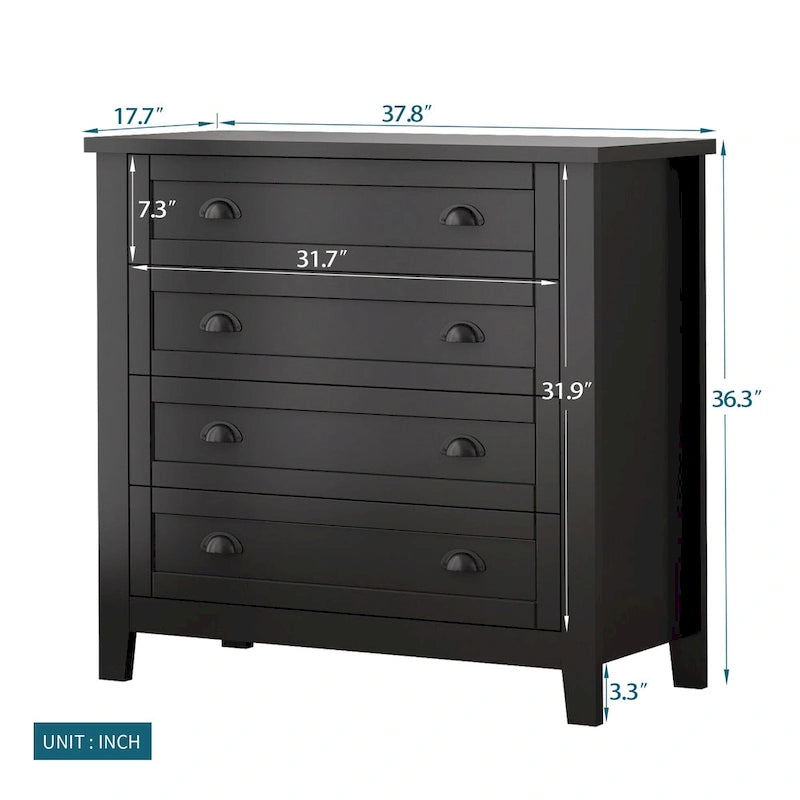 Meuble d'appoint moderne en bois massif noir avec poignée coquille rétro