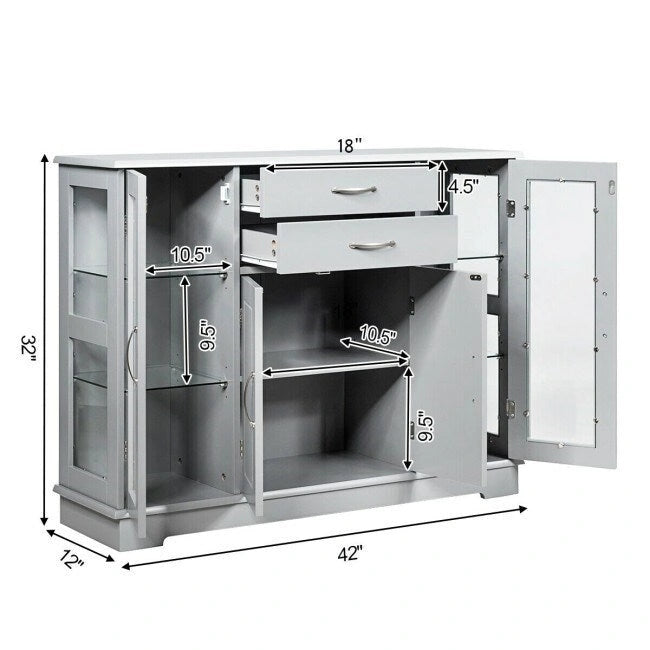 Buffet vaisselier en bois avec portes vitrées – 42 po L x 11,5 po l x 32 po H