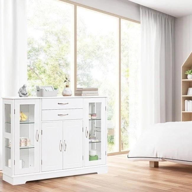 Buffet vaisselier en bois avec portes vitrées – 42 po L x 11,5 po l x 32 po H