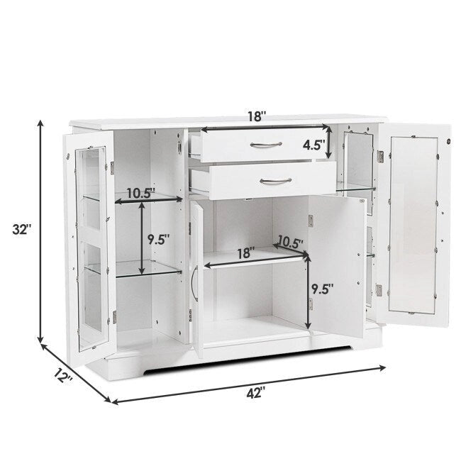 Buffet vaisselier en bois avec portes vitrées – 42 po L x 11,5 po l x 32 po H