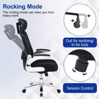 FDW Fauteuil de bureau grand et robuste, chaise de bureau et canapé avec support lombaire, accoudoirs relevables, appuie-tête, chaise ergonomique en maille à dossier haut, Noir