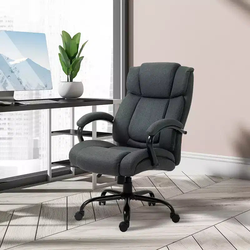 Fauteuil de bureau exécutif Vinsetto dossier haut, grande taille et robuste 220 kg avec siège large, chaise de bureau d'ordinateur en tissu de lin avec roulettes pivotantes