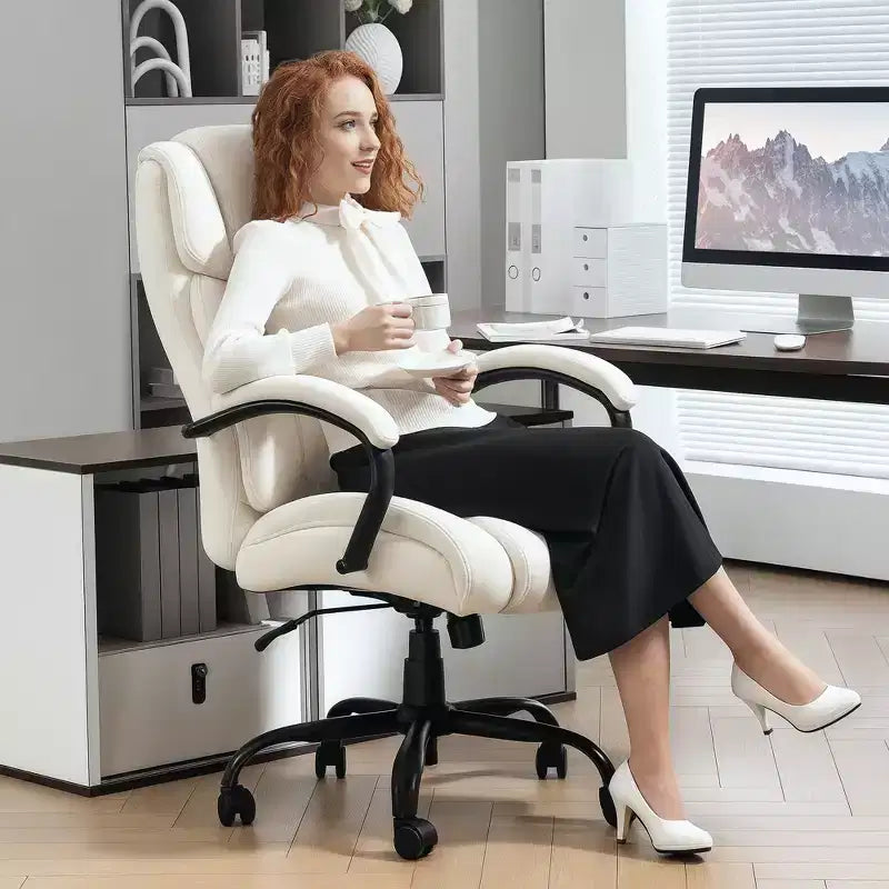 Fauteuil de bureau exécutif Vinsetto dossier haut, grande taille et robuste 220 kg avec siège large, chaise de bureau d'ordinateur en tissu de lin avec roulettes pivotantes