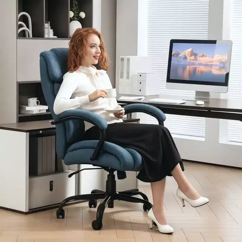 Fauteuil de bureau exécutif Vinsetto dossier haut, grande taille et robuste 220 kg avec siège large, chaise de bureau d'ordinateur en tissu de lin avec roulettes pivotantes