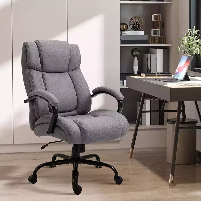 Fauteuil de bureau exécutif Vinsetto dossier haut, grande taille et robuste 220 kg avec siège large, chaise de bureau d'ordinateur en tissu de lin avec roulettes pivotantes