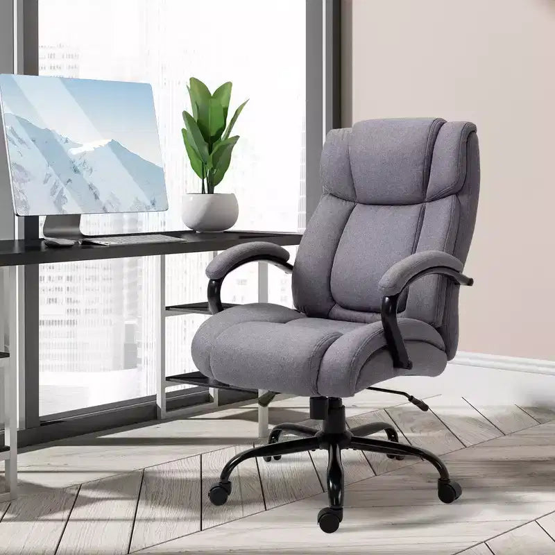Fauteuil de bureau exécutif Vinsetto dossier haut, grande taille et robuste 220 kg avec siège large, chaise de bureau d'ordinateur en tissu de lin avec roulettes pivotantes