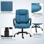 Fauteuil de bureau exécutif Vinsetto dossier haut, grande taille et robuste 220 kg avec siège large, chaise de bureau d'ordinateur en tissu de lin avec roulettes pivotantes