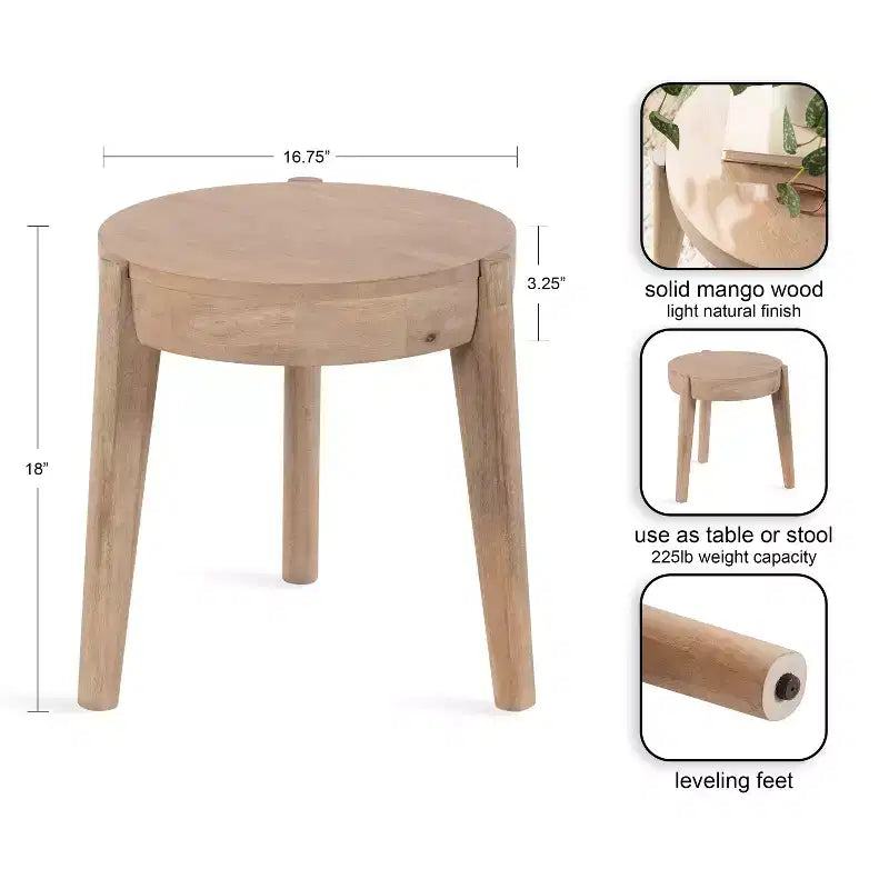 Table d'appoint en bois Vola de Kate et Laurel, 17x17x18, Naturel