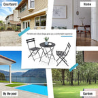 Ensemble bistro pliant 3 pièces en métal, salon de conversation intérieur/extérieur résistant aux intempéries pour patio, cour, jardin