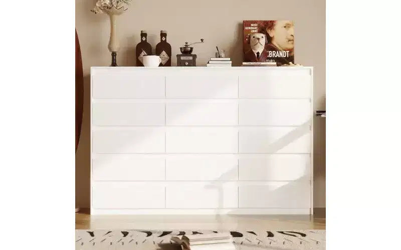 Famapy White Multifunctional Dresser 15 Drawer Storage Space Horizontal Dresser