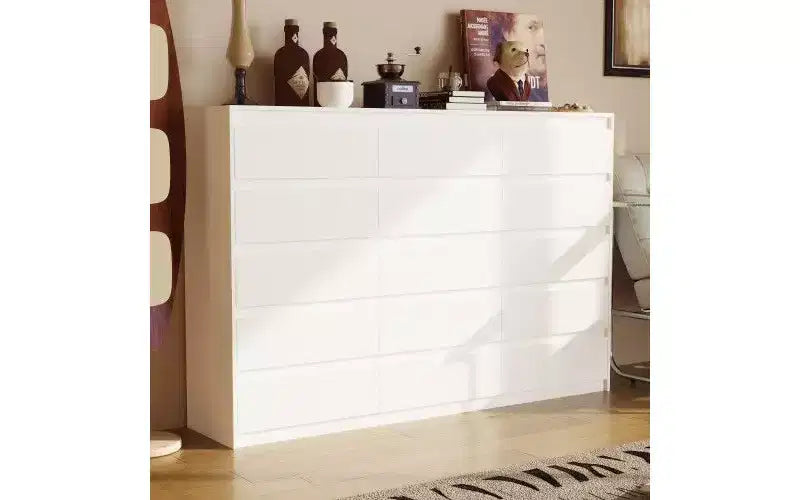 Commode multifonctionnelle blanche Famapy avec 15 tiroirs de rangement Commode horizontale