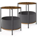 Set of 2 Round Side Tables with Removable Fabric Basket Industrial End Tables