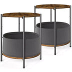 Set of 2 Round Side Tables with Removable Fabric Basket Industrial End Tables