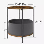 Lot de 2 tables d'appoint rondes avec panier en tissu amovible Tables d'appoint industrielles
