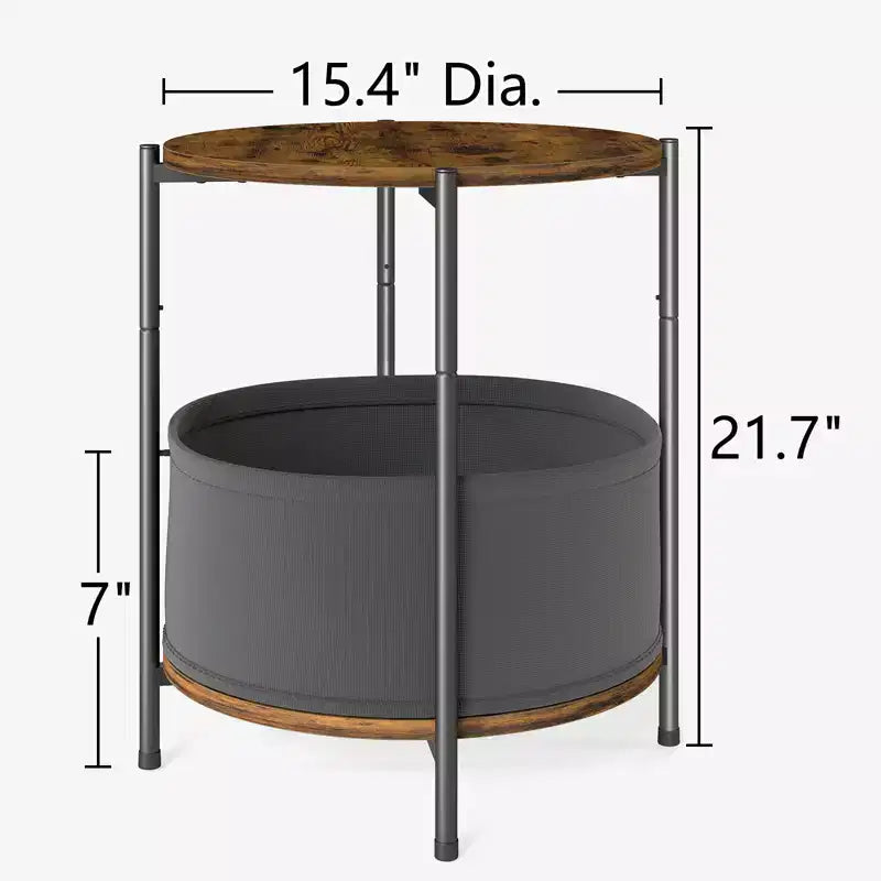 Lot de 2 tables d'appoint rondes avec panier en tissu amovible Tables d'appoint industrielles