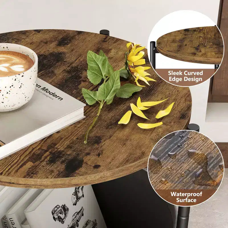 Lot de 2 tables d'appoint rondes avec panier en tissu amovible Tables d'appoint industrielles