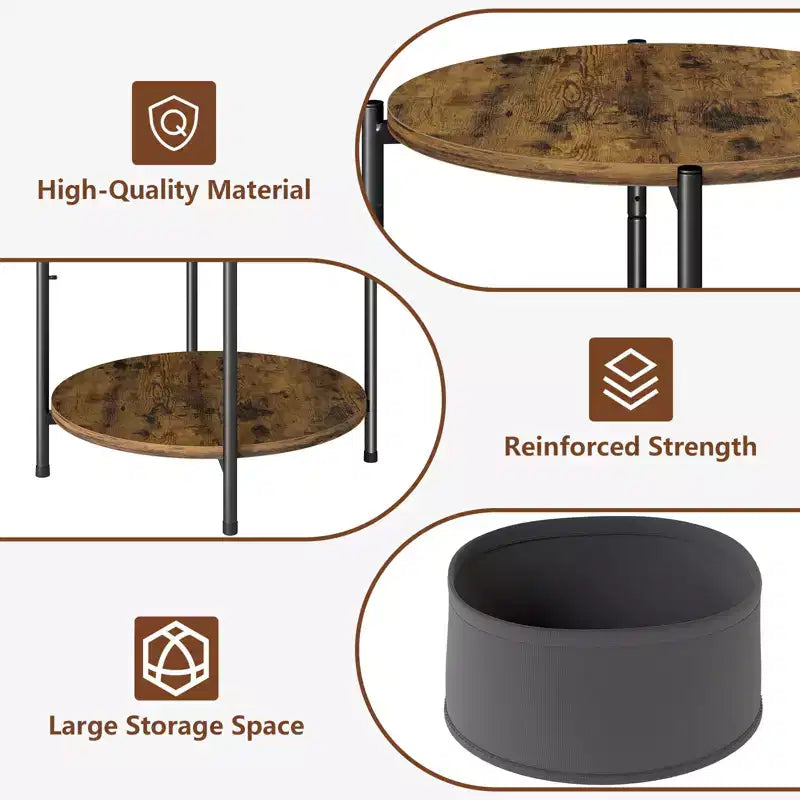 Lot de 2 tables d'appoint rondes avec panier en tissu amovible Tables d'appoint industrielles