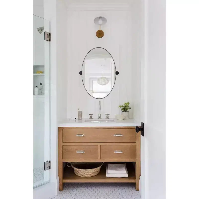 Miroir de courtoisie ovale à cadre métallique pivotant TEHOME Aura à fixer au mur pour salle de bain