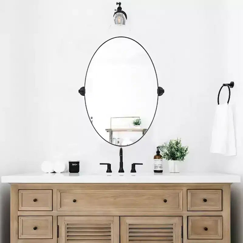 Miroir de courtoisie ovale à cadre métallique pivotant TEHOME Aura à fixer au mur pour salle de bain
