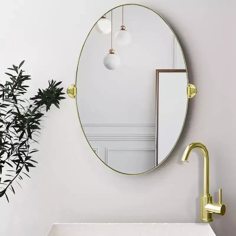 Miroir de courtoisie ovale à cadre métallique pivotant TEHOME Aura à fixer au mur pour salle de bain