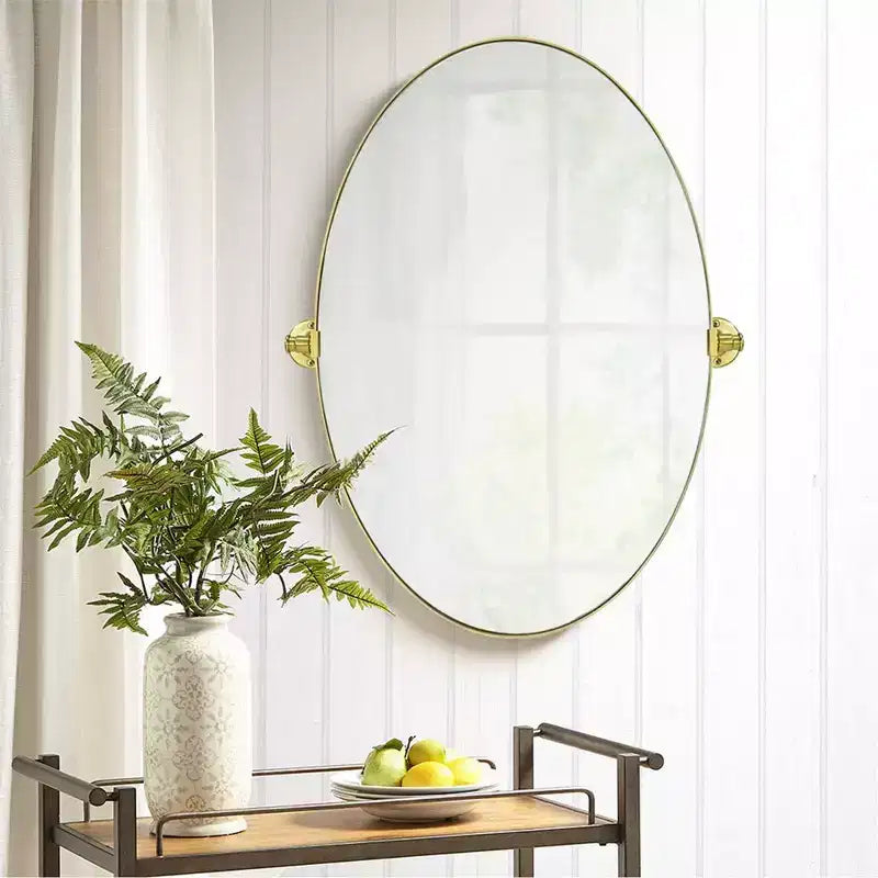 Miroir de courtoisie ovale à cadre métallique pivotant TEHOME Aura à fixer au mur pour salle de bain