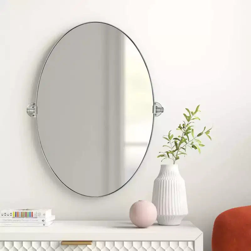 Miroir de courtoisie ovale à cadre métallique pivotant TEHOME Aura à fixer au mur pour salle de bain