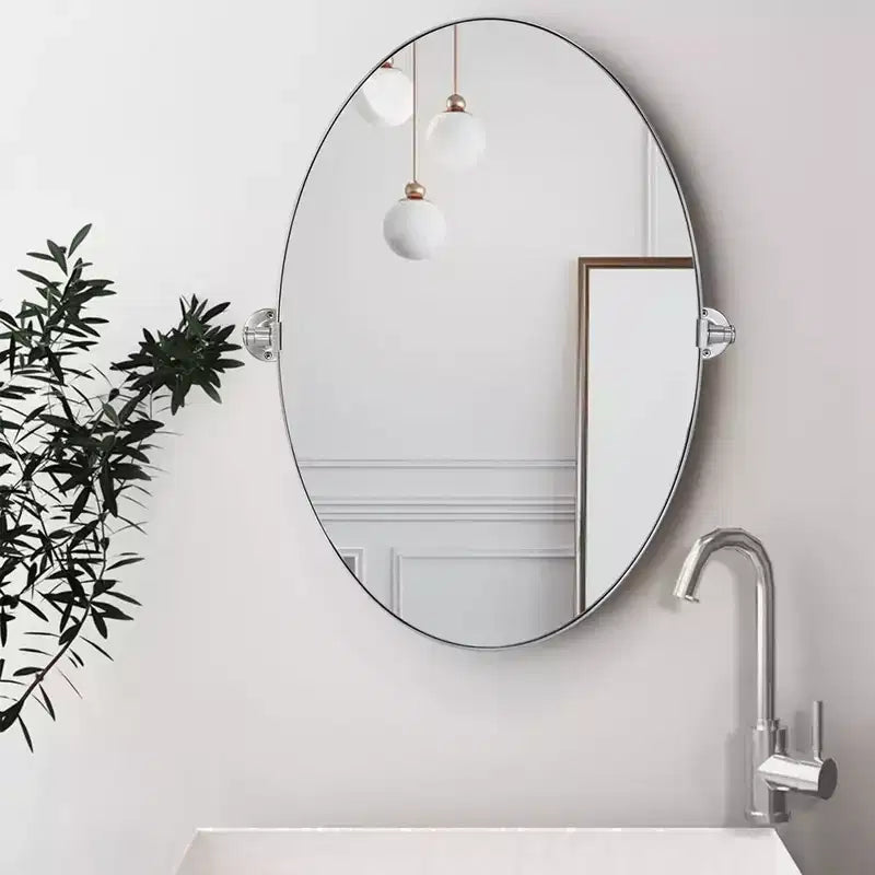 Miroir de courtoisie ovale à cadre métallique pivotant TEHOME Aura à fixer au mur pour salle de bain
