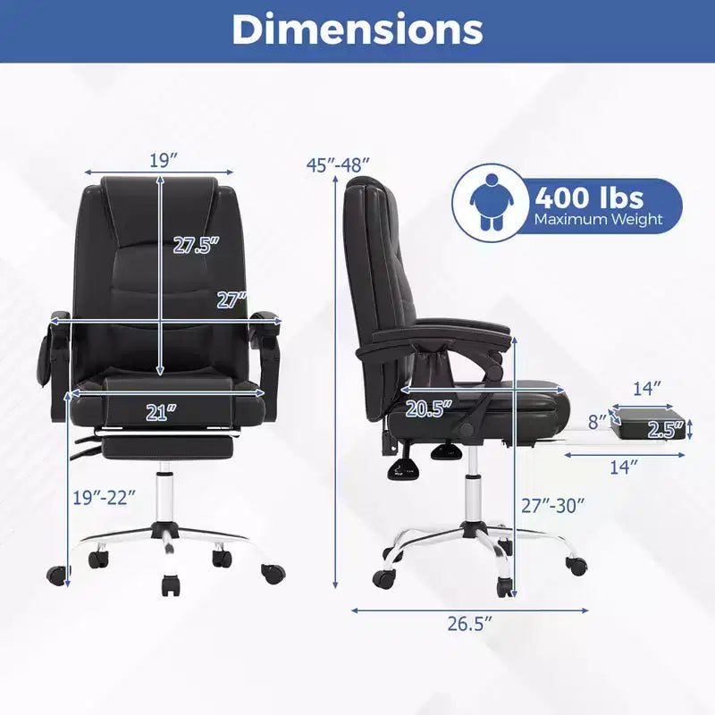 Costway Fauteuil de massage de direction réglable, capacité 180 kg, grande taille, chaise de bureau noire