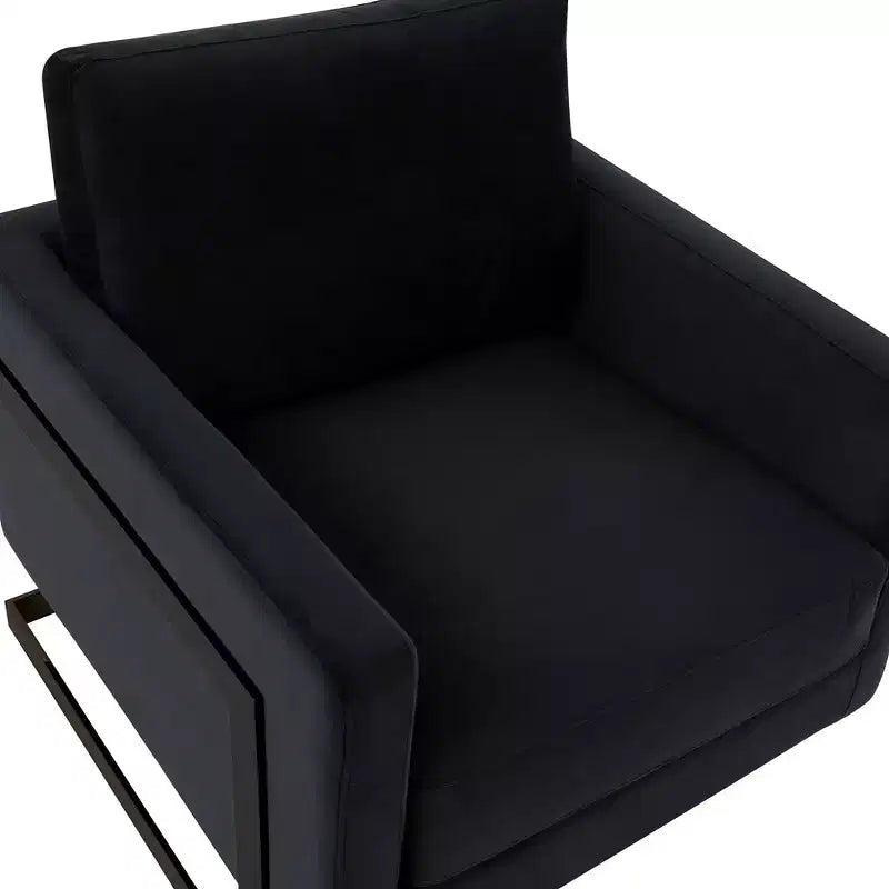 Fauteuil d'appoint LeisureMod Lincoln en velours, cadre en acier noir