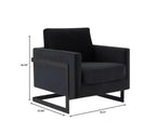 Fauteuil d'appoint LeisureMod Lincoln en velours, cadre en acier noir