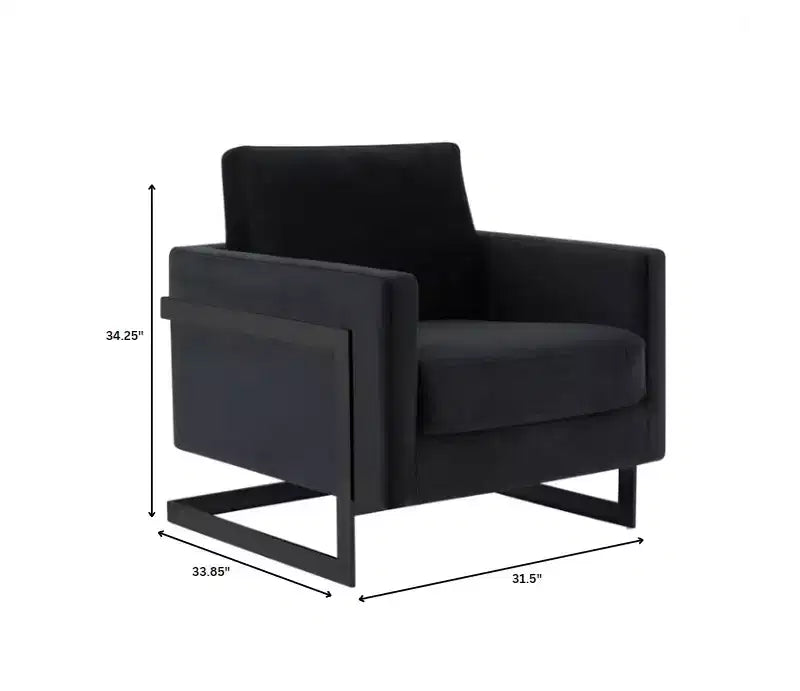 Fauteuil d'appoint LeisureMod Lincoln en velours, cadre en acier noir