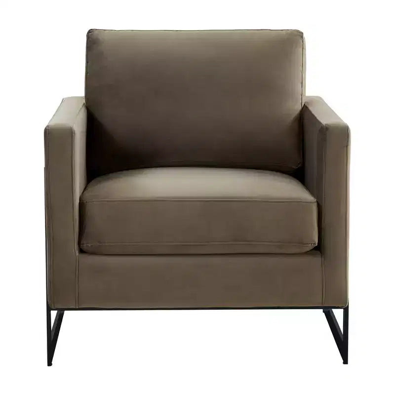 Fauteuil d'appoint LeisureMod Lincoln en velours, cadre en acier noir