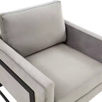 Fauteuil d'appoint LeisureMod Lincoln en velours, cadre en acier noir