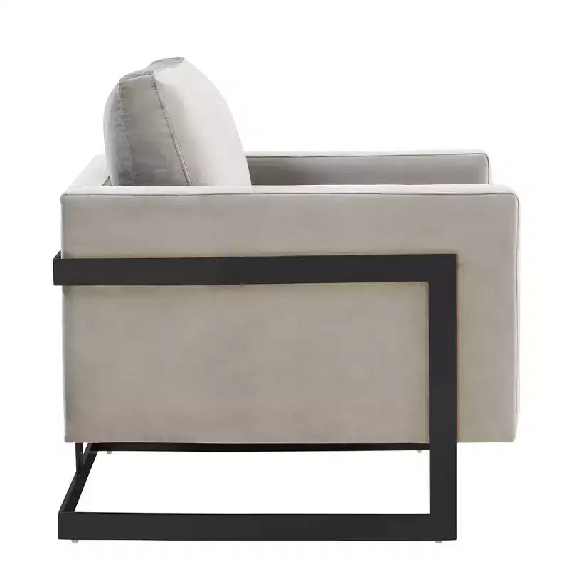 Fauteuil d'appoint LeisureMod Lincoln en velours, cadre en acier noir