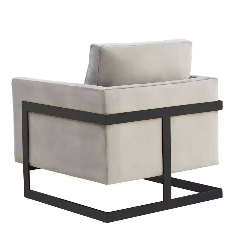 Fauteuil d'appoint LeisureMod Lincoln en velours, cadre en acier noir