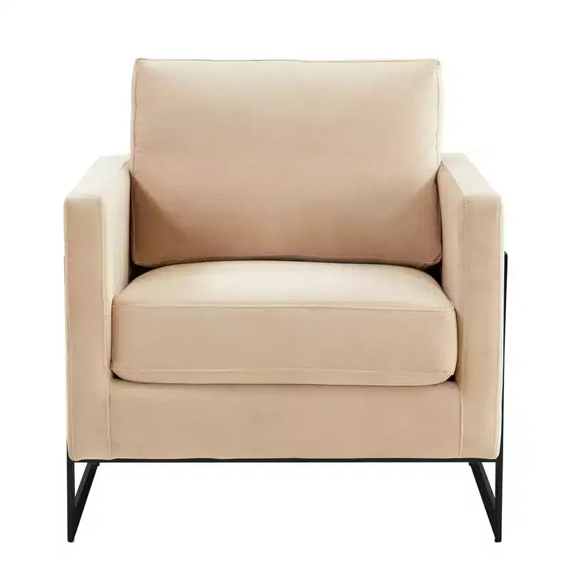 Fauteuil d'appoint LeisureMod Lincoln en velours, cadre en acier noir