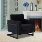 Fauteuil d'appoint LeisureMod Lincoln en velours, cadre en acier noir