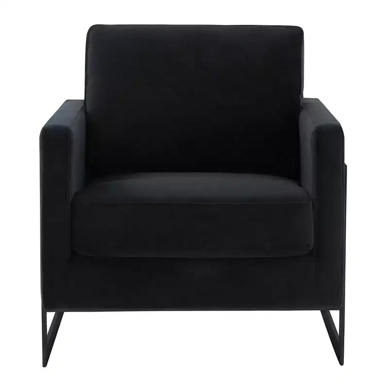 Fauteuil d'appoint LeisureMod Lincoln en velours, cadre en acier noir