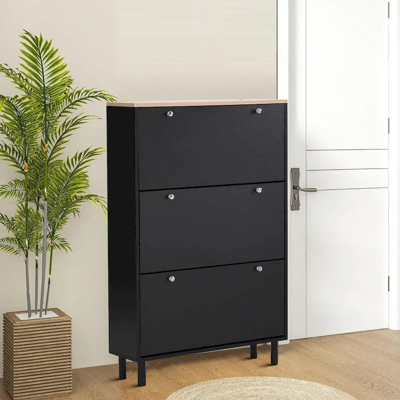 Meuble de rangement pour chaussures minimaliste avec plateau à finition grain de bois