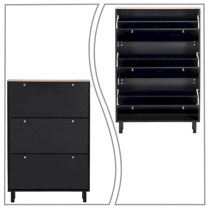 Meuble de rangement pour chaussures minimaliste avec plateau à finition grain de bois