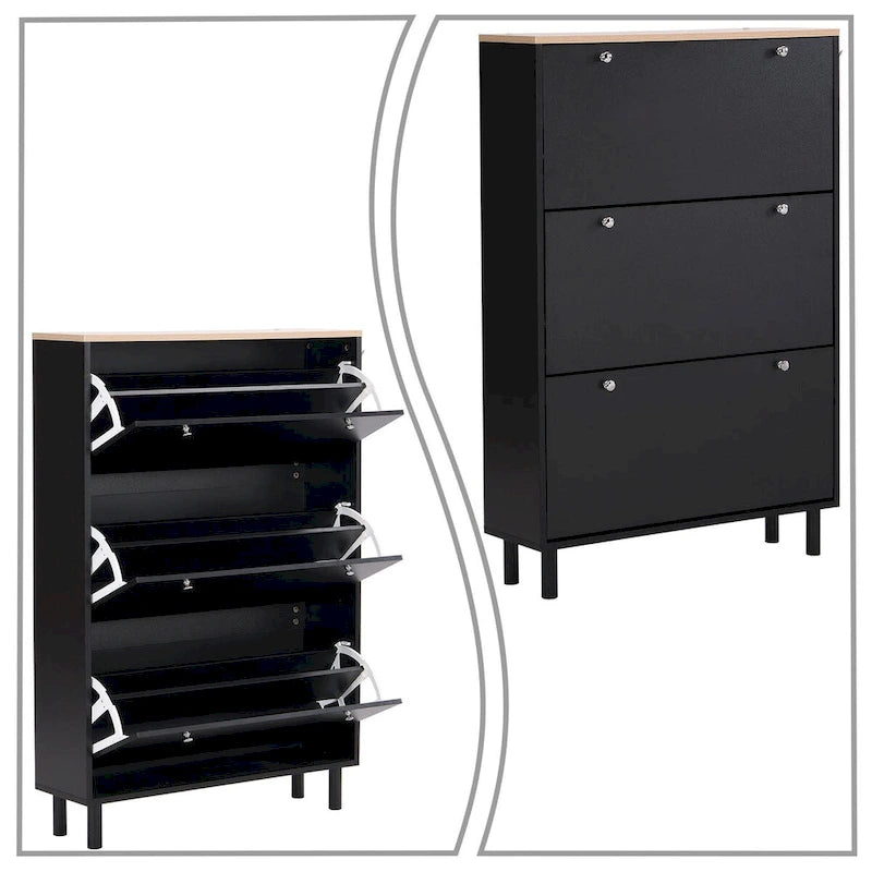 Meuble de rangement pour chaussures minimaliste avec plateau à finition grain de bois