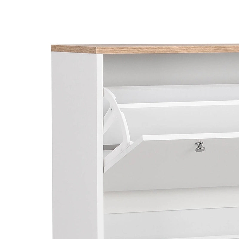 Meuble de rangement pour chaussures minimaliste avec plateau à finition grain de bois
