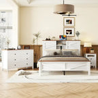 Ensembles de chambre à coucher 3 pièces Lit plateforme queen size avec table de chevet et commode de rangement