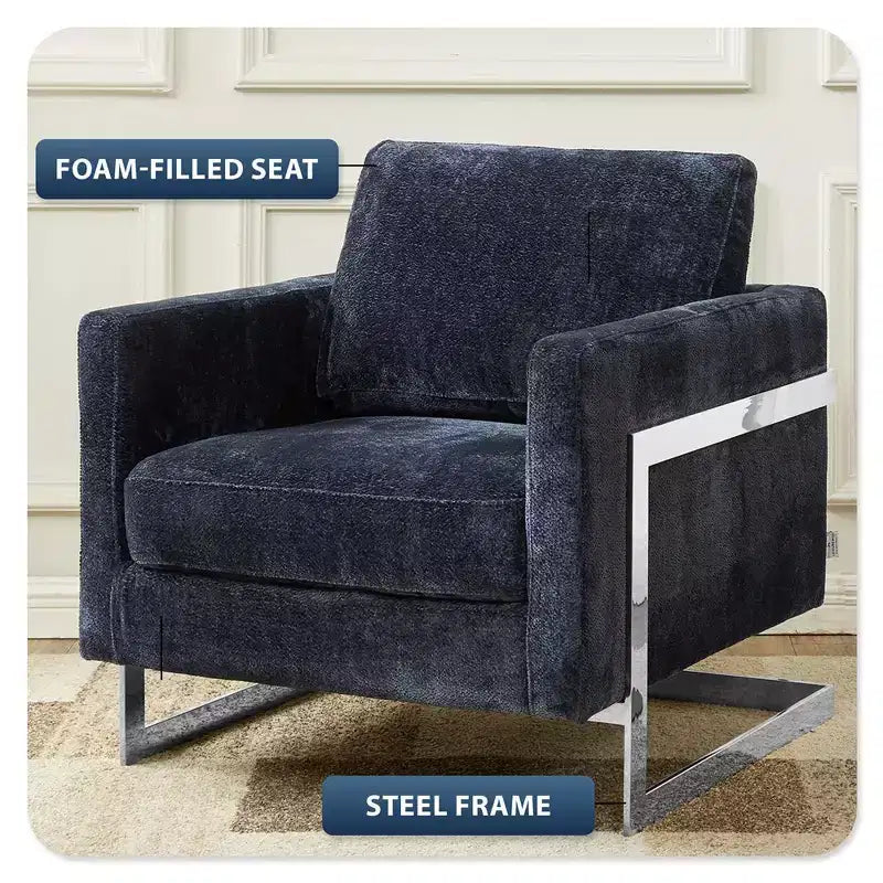 Fauteuil d'appoint en bouclé LeisureMod, canapé une place rembourré avec base en acier inoxydable