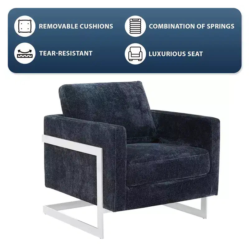 Fauteuil d'appoint en bouclé LeisureMod, canapé une place rembourré avec base en acier inoxydable