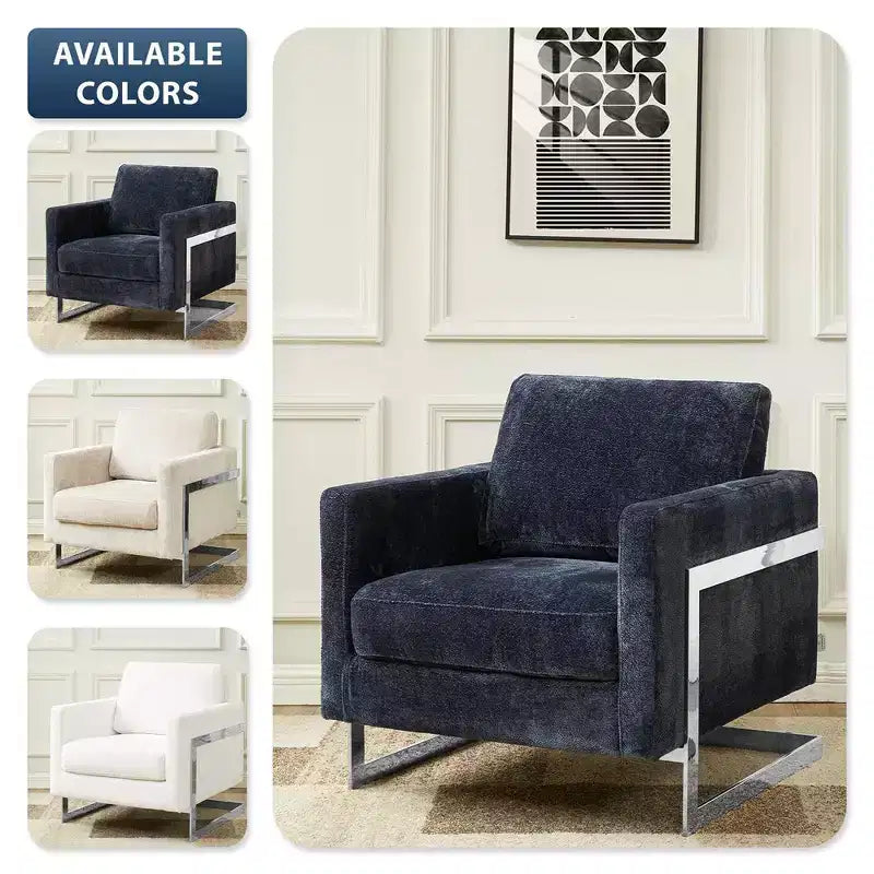 Fauteuil d'appoint en bouclé LeisureMod, canapé une place rembourré avec base en acier inoxydable