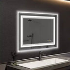 HBEZON Vanity Mirror with Lights, LED Wall Mount Bathroom Mirror, 3-Color Mode, Front/Backlit Lights, Dimmable, Anti-Fog, Rectangle, Aluminum, Silver